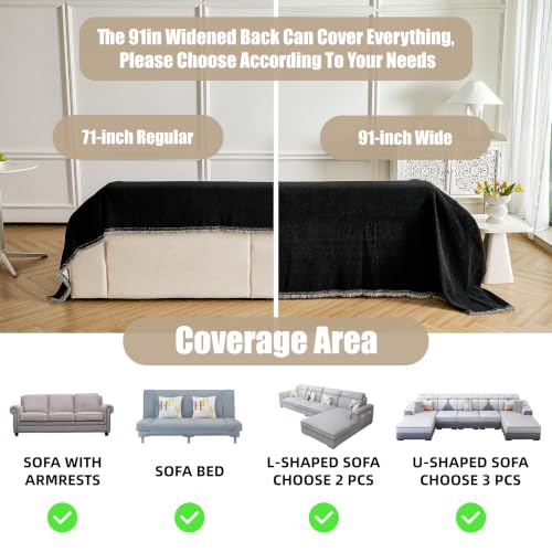 Couch Cover for Dogs Washable Sofa Cover, Sectional Couch Covers, Sofa Covers for 2 Cushion Couch, Non Slip Stripe Sofa Slipcovers Furniture Protector (Black 91x102)
