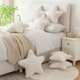 Qunclay 15" White Star Pillow Star Shaped Throw Pillows Decorative Soft Striped Faux Fur Plush for Couch Sofa Bed Modern Farmhouse Creamy Boho Aesthetic Home Bedroom Living Room Decor Boy Girl Gift