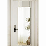 VooBang 14"x48" Full Length Over The Door Mirror - Aluminum Alloy Frame Full Body Mirror with Height-Adjustable Hangers, Hanging Leaning Against Wall for Dorm, Black