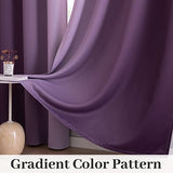 Yakamok Purple 100% Blackout Curtains for Bedroom，Ombre Room Darkening Curtains for Living Room Grommet Window Curtains 84 inches Long,Thermal Insulated Gradient Curtains & Drapes,2 Panels,52x84 inch