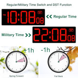 Soobest LED Digital Wall Clock, Large Digital Clock Bold Numbers with Seconds for Seniors Visually Impaired，Plug Electric Clock Dimmable Auto DST Large Display 10 Inches (Red)