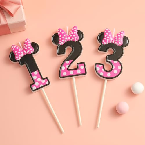 PHD CAKE 2.76 Inch Cartoon Pink and Black Mouse 2 Number Birthday Candles, Anime Cartoon Number Candles, Cake Number Candles, Party Celebration, Style Candle