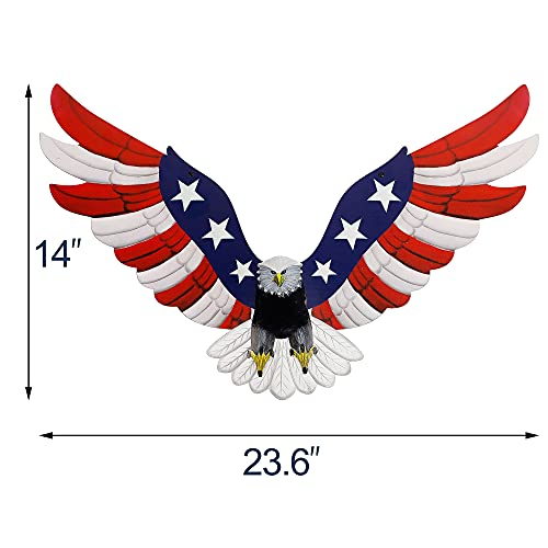 Adroiteet American Eagle 250th Patriotic decorations, Independence Day 4th of July Decoration Metal Wall Art, American Flag Bald Eagle Hanging Sculpture, Large Handmade Centerpiece for Indoor Bedroom Office Outdoor 23.6" x 14"