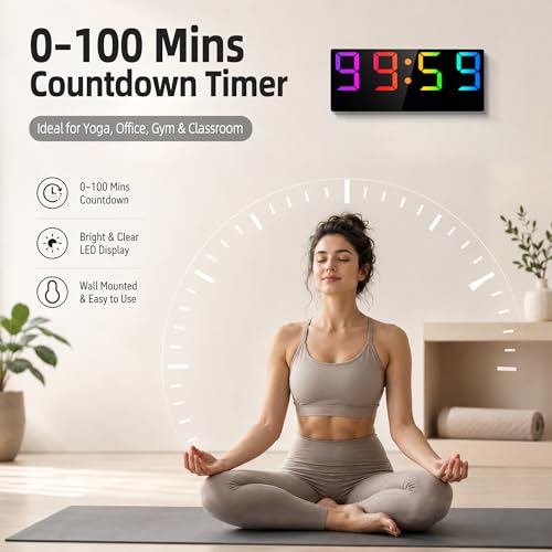 16" Large Digital Wall Clock with RGB LED Jumbo Number, Remote Control, Auto DST, Temperature,Calendar, Modern Wall Mount Digital Clock for Living Room, Classroom, Office Wall, Senior Bedroom
