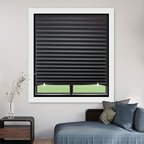 MYshade 6 Pack Temporary Blackout Paper Shades for Windows,Paper Pleated Blinds with Adhesive,No Tools No Drilling Free Cut Size Temporary Room Darkening Shades(Black, 36" W x 72" H)
