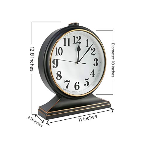 Silent Desk Clock - European Style Retro Clock with 10 Inch Dial, Easy to Read for Living Room or Bedroom