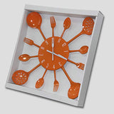 Timelike Wall Clock, 16" Metal Kitchen Cutlery Utensil Spoon Fork Wall Clock Creative Modern Home Decor Antique Style Wall Watch (Orange)