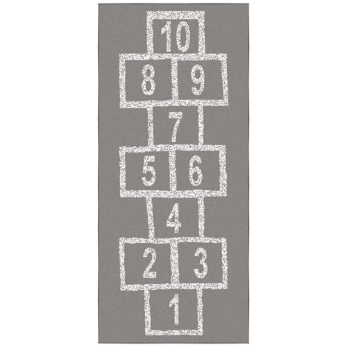 Ottomanson 2'7" x 6' Hopscotch Kids Rug - Play Mat for Playroom, Bedroom, Daycare & Classroom - Fun & Interactive Game Carpet - Durable and Non-Slip - Perfect for Learning & High-Traffic Areas, Gray