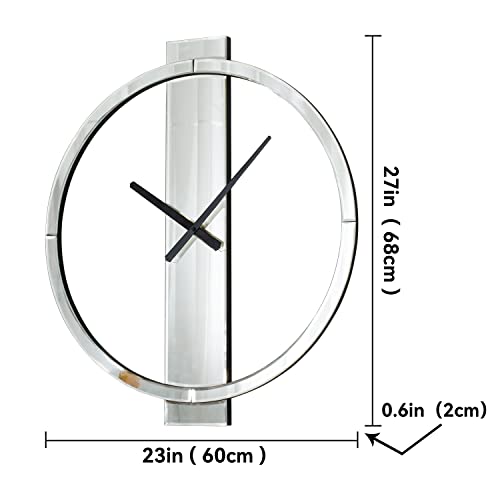 SHYFOY Wall Clock Decorative Large Clock Living Room Decor - 23" Big Clocks All Mirror Glass Finish, Modern Clock for Wall Round Wall Decor for Office Bedroom Fireplace