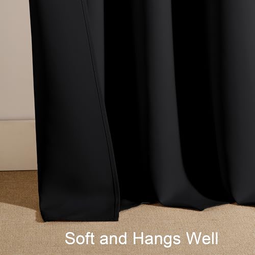 PONY DANCE Black Out Curtains 72 inch Long - Blackout Solid Rod Pocket Thermal Insulated Panels for Bedroom Living Room, Energy Efficient Window Drapes, 42-inch by 72-inch, Black, 2 Pieces