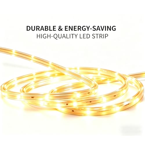 LED Rope Lights, 16.4ft Waterproof Connectable Strip Lighting, 3000K Soft White, Indoor Outdoor Mood Lighting for Home Christmas Holiday Garden Patio Party Decoration