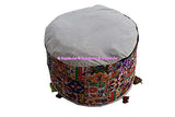 Sophia-Art Indian Embroidered Patchwork Cover Indian Decorative Pouf Indian Comfortable Floor Cotton Cushion Ottoman Pouf,Indian Designs Ethnic Patchwork Pouf (White Rajkoti, 14"x22")