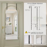 Frameless Arched Door Mirror Full Length, 48 x 14 Inch Frameless Beveled Full Body Arched Wall Mirror with 2 Hooks, Over the Door Hanging Mirror for Bedroom, Living Room, Cloakroom