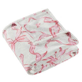 Pink Bow Throw Blanket –Spring Mother's Day Soft Fleece Blanket for Girls and Women, Coquette Aesthetic Room Decor for Bed, Couch, Chair, Preppy Bedroom or Gift, Cute Pink Bow Decor Blanket