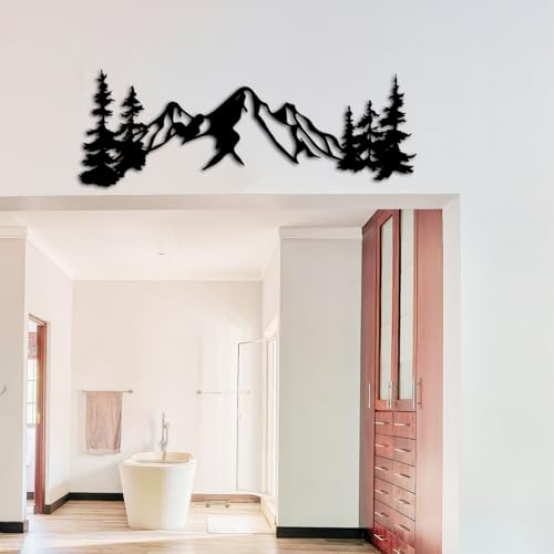 Yuzhuo Metal Mountain Wall Art Decor, Mountain Forest Silhouette Art Suitable for Living Room Bedroom Indoor Outdoor Garden Home Decoration