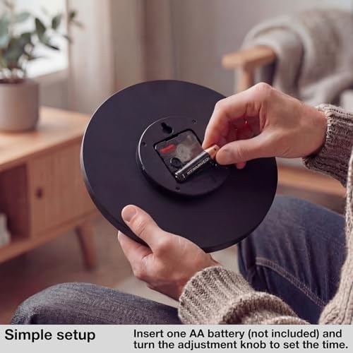 Driini Staircase Modern Wall Clock - Unique Frameless Concrete Design - Contemporary, Minimalist Decor; No Numbers - Silent Battery Operated Clocks with Decorative Wooden Hands (Black + Oak, 10.5″)