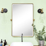 TEHOME Gold Pivot Rectangle Bathroom Vanity Mirrror Farmhouse Tiltable Rounded Metal Framed Pivoting Bathroom Mirror with Beveled Mirrror, Overall 26.91 x 35 inches (Mirrror 23 x 35 inches)