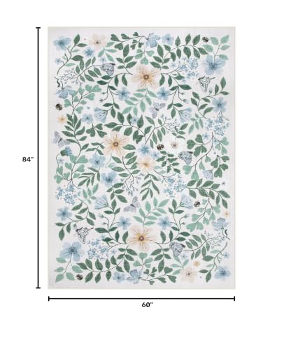 Lahome 5x7 Light Blue Rugs for Girls Bedroom, Boho Washable Floral Rug