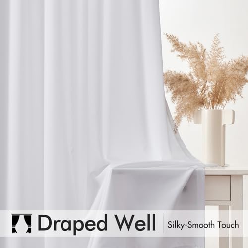 MIULEE White Privacy Sheer Curtains that Let Light in 84 Inches Long Non-See-Through Semi Sheer Curtains Light Filtering Window Curtains Drapes for Living Room Bedroom 2 Panels Set