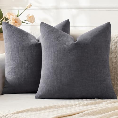MIULEE Grey Chenille Couch Throw Pillow Covers, 18x18
