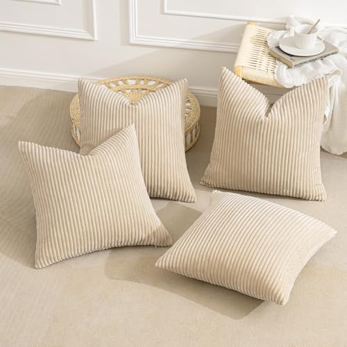 MIULEE Soft Corduroy Decorative Throw Pillow Covers Beige 18x18