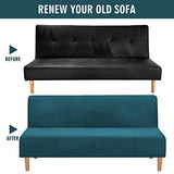MIFXIN Armless Futon Slipcover Velvet Stretch Folding Sofa Cover Elastic Couch Furniture Protector for Foldable Futon Moving Sofa Bed Without Armrests (Velvet Deep Blue)