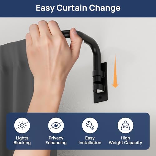 ENJOYBASICS Blackout Curtain rod for windows 48 to 84, Wrap Around Curtain Rods for Bedroom, Living Room, Adjustable from 30 to 86 Inches, Matte Black