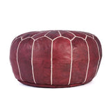 Handmade Moroccan Embroidered Leather Pouf | Delivered Unstuffed | Ottoman, Footstool, Footrest, Hassock, Floor Cushion, Coffee Table, Under Desk | Gift for Housewarming or Weddings (Burgundy)