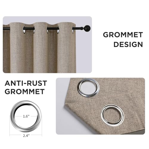 CUCRAF 100% Blackout Window Curtains 84 inches Long 2 Panels Set, Faux Linen Look Thermal Insulated Grommet Drapes, Room Darkening Curtain for Bedroom Living Room(W52 x L84 Inch, Light Khaki)