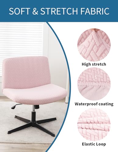 LavishCover Armless Chair Cover Office Desk Chair Cover, Waterproof and Elastic Criss Cross Chair Cover, Vanity Chair Covers,Mid Back Wide Seat Accent Chair Covers(Pink,T-Type,Just the Cover)