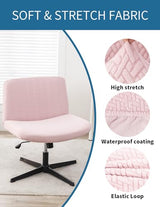 LavishCover Armless Chair Cover Office Desk Chair Cover, Waterproof and Elastic Criss Cross Chair Cover, Vanity Chair Covers,Mid Back Wide Seat Accent Chair Covers(Pink,T-Type,Just the Cover)