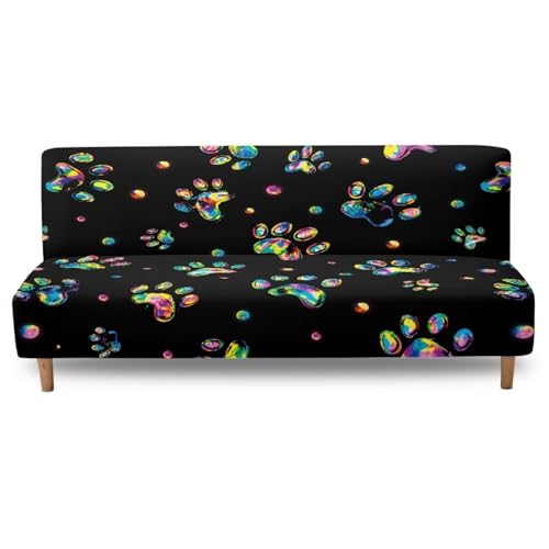 Rainbow Paw Print Armless Futon Couch Cover Black Slipcover for Futon Sofa Furniture Decor Anti Slip Couch Slipcover for Office