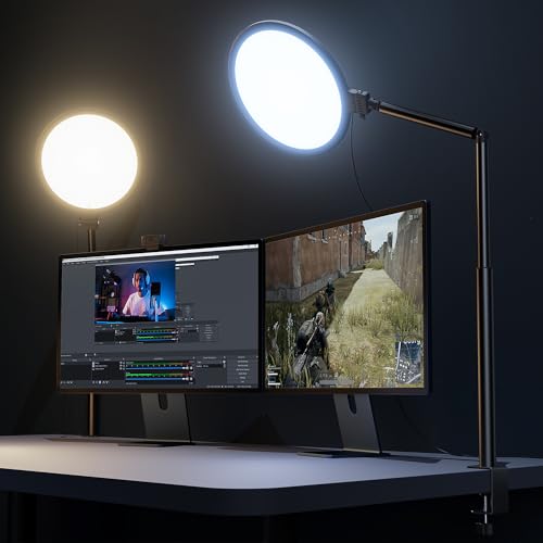 10.2" Desk Ring Light with Stand, 360° Rotate Desk Lamps for Home Office with C-Clamp, Flexible Height Desk Light, Adjust Arm Ring Light for Desk, Podcast, Gaming, Recording, Zoom Lighting