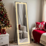 Full-Length LED Mirror with Lights, Wide Standing Dressing Mirror, Large Full-Body Floor Mirror with Dimmable Lighting for Bedroom, Tall Lighted Mirror with Stand or Wall Mount