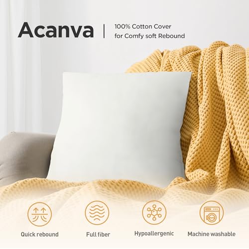 Acanva Decorative Throw Pillow Inserts for Sofa, Bed, Couch and Chair, Square Euro Sham Form Stuffer with Premium Polyester Microfiber, 2 Count (Pack of 1), White