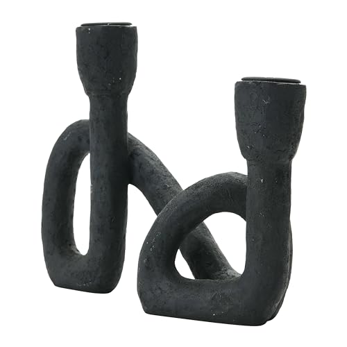 Bloomingville Decorative Resin Double Taper Candle Holder, Black