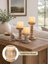 Romadedi Wood Pillar Candle Holders, Set of 3, Farmhouse Decor