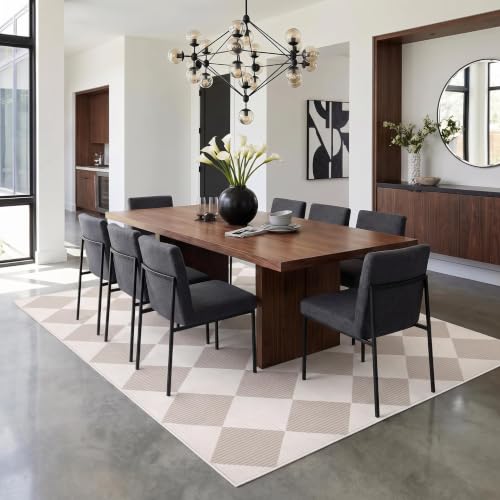 GarveeHome Beige Area Rugs 8x10 Living Room Checkered Washable
