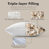 MIULEE 20 x 20 Goose Feather Down Pillows with 100% Cotton Cover, Set of 2 Soft Fluffy Decorative Pillow Inserts for Sofa Bed Couch Living Room White