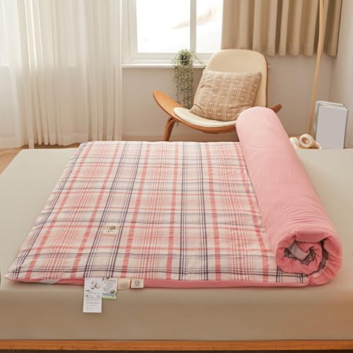 Checked Plaid Futon Mattress Cover Double Zip, Soft Japanese Floor Mattress Cover Slipcover, Sleeping Pad Cover Camping Cover for Traditional Japanese Futon Mattress,C,120x200cm/47x79in