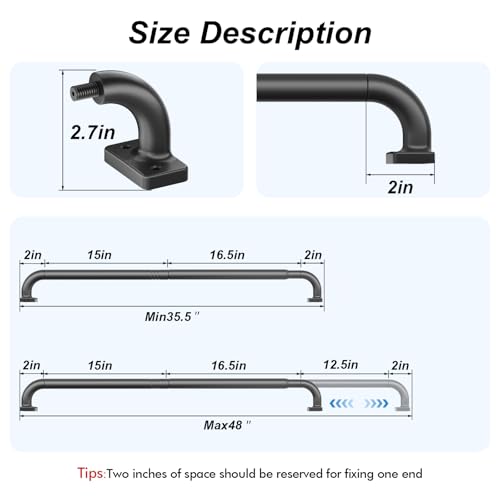 Curtain Rod for Windows 36 to 48 Inches, Blackout Wrap Around Curtain Rod for Bedroom, Living Room, 1 Inch Diamete Adjustable Drapery Rods，Matte Black