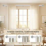 TVWOO Silver Decorative Crystal Curtain Rods:36-88 Inch Heavy Duty Adjustable Window Curtains Rods for Bedroom Living Room,Nickel Modern Girly Acrylic Drapery Rods Set with Sheer Bling Foil Finials
