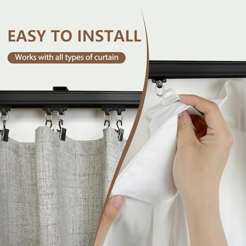 MaKefeile Ceiling Curtain Track,Curtain Track Wall Mounted,Ceiling Mount Rail Room Divider Tracks Extra Long Curtains Rod for Living Room Bedroom Patio Sliding Door Curtains with Clips,Black 9ft