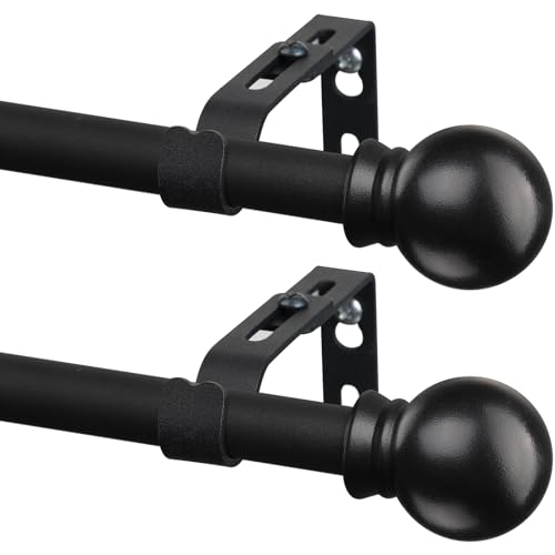 2 Pack Black Curtain Rods for Windows 28 to 48 inch, 5/8 inch Small Cafe Window Curtain Rods, Short Drapery Rod for Bedroom Kitchen (Size：30-50 Inch, Matte Black)