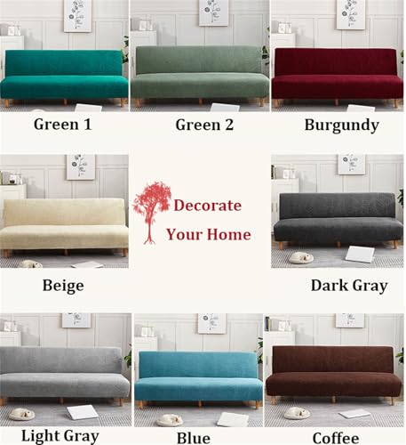 Armless Futon Cover Full Size, Waterproof Futon Couch Slipcovers, Stretch Jacquard Sofa Bed Cover, Furniture Protector with Elastic Bottom (Green 1,Medium(62-75in))