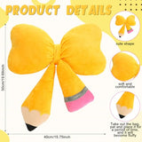 Qunclay Bow Pencil Pillow Back to School Throw Pillow 20''x16'' Soft Yellow Pencil Cushion for Classroom Cute Funny Pillowcase with Cotton Insert for Teacher Classroom Library Living Room Sofa Couch
