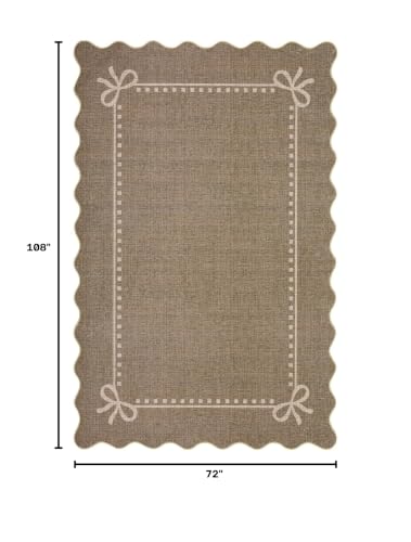 Garvee Scalloped Bow Rug for Living Room Washable Solid Brown 6x9 Area Rugs