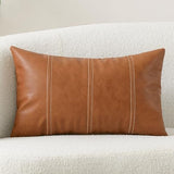 Faux Leather Lumbar Decorative Throw Pillow Cover 12x20 Cognac Brown Modern Farmhouse Boho Small Accent Rustic Home Decor Rectangle Cushion Cases for Couch Bed Sofa Living Room