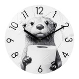 Crosstime Bathroom Wall Clock Modern Style Waterproof Glass Clock for Bathroom, Shower, Pool Decor - 8 Inch,Toilet Paper in Little Funny Otter's Hand Animal Theme