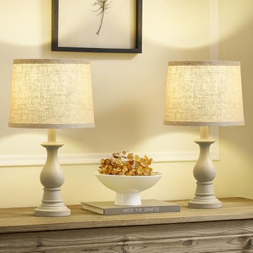 Vintage Table Lamp for Living Room Bedroom, 18.5" Farmhouse Bedside Lamps Nightstand Lamp Set of 2, Table Lamps with Oatmeal Linen Lamp Shades, 2 LED Bulbs Included